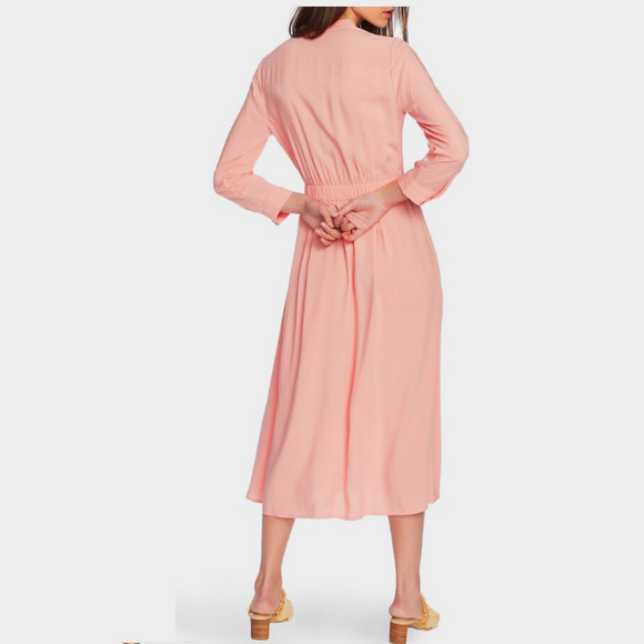 Peach Fuzz Midi SHIRT DRESS Size 12 Medium Faux Silk Button Fr Court & Rowe NEW - Picture 2 of 14